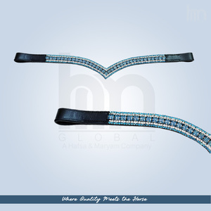 Fronture de cheval en cuir bleu aquamarine clair, confortable et élégante, avec cristaux Swarovski taillés carré, style V, pour l'extérieur - Product Image 3