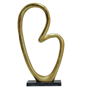 <b>Gold</b> Abstract Aluminium Sculpture - Modern Heart & Fluid Loop Tabletop Decor - Product Image 1