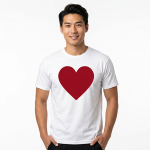 T-shirt blanc pour homme avec imprimé cœur rouge, manches courtes, col rond, coupe classique, tissu jersey 100% coton - Product Image 3