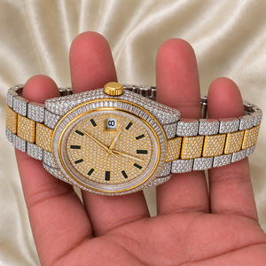 Montre à diamants bicolore RAJ GEMS, boîtier rond de 36 mm, bracelet en acier inoxydable, affichage analogique de la date, montre-bracelet de luxe pour homme - Product Image 2