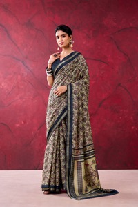 Latest Women Casual and Festival Wear Polyester <b>Viscose</b> Chanderi Cotton Saree with Printed With Zari Weaving Work for Women - Product Image 5