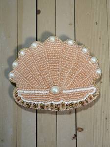 Pearl <b>Beaded</b> <b>Shell</b> Zari Hanging / Patch – Hand Embroidered Zardozi Work, Indian Handmade Ornament for Ramadan, Eid & Festive - Product Image 1