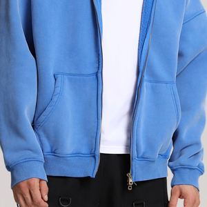Sweat-shirts à capuche personnalisés en gros à double fermeture éclair, coupe oversize, épais, pour hommes, effet délavé, thermiques, à double zip - Product Image 5
