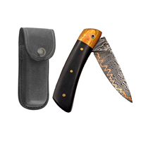 Couteau de poche pliant industriel OEM en gros, lame en acier Damas, manche en acier inoxydable/bois, outil utilitaire compact et portable
