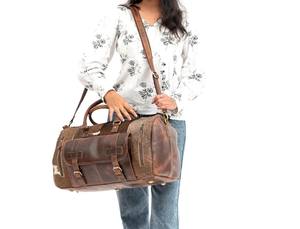 Sac de voyage de luxe en cuir véritable avec fermeture éclair, grand sac de week-end LHODB-0129 - Product Image 2