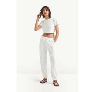 Camiseta Corta Blanca de Punto Transpirable 100% Algodón para Mujer, Manga Regular, Cuello Redondo, Corte Ajustado, Color Sólido, Estilo Casual, Primavera - Product Image 3