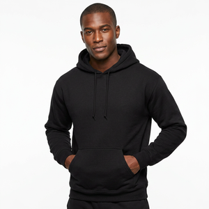 Sweat-shirt à capuche noir uni pour homme, coupe classique, en molleton français, décontracté, avec poche kangourou, pour l'automne - Product Image 6