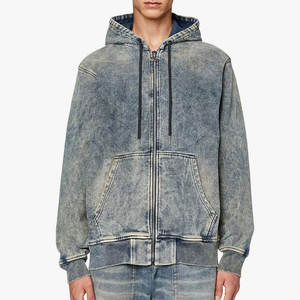 Sweat-shirt d'hiver décontracté pour homme, coupe oversize, à épaules tombantes, en denim, doublé, écologique, respirant, léger, avec poches - Product Image 1