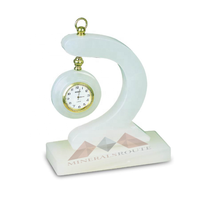 Horloge de table sculptée en onyx blanc poli, 100 % artisanale, qualité supérieure, forme cloche, chef-d'œuvre en pierre authentique