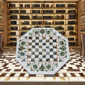 StonKraft Juego De Tablero De Ajedrez Coleccionable De Mármol Negro Y Malaquita + Piezas De Ajedrez Combinadas De Latón De Madera Peones, Ajedrez Decorativo De Piedra, Decoración Del Hogar, 15
