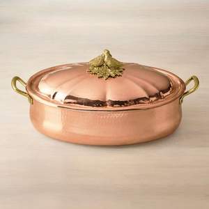 Casserole traditionnelle en cuivre martelé avec couvercle et poignées en laiton – Élégante marmite de service en cuivre pour la cuisine et la table à manger - Product Image 5