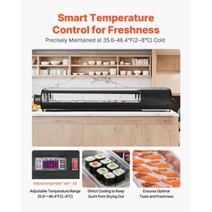 Vetrina Refrigerata Commerciale per Sushi con Illuminazione LED e Vetro Curvo da 2,9 Piedi Cubi, Espositore da Banco a 5 Vasche - Product Image 4