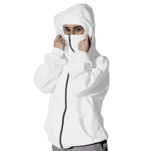 Sweat à capuche balaclava surdimensionné et épais, personnalisé OEM, 360g, avec double capuche, style streetwear hiver, masque ninja et impression par décharge - Product Image 3