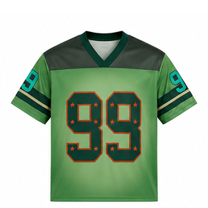 Camiseta de Fútbol Americano Verde para Hombre, Cuello en V, Manga Corta, Impresión Sublimada, Transpirable, Poliéster, Número de Equipo 99 - Product Image 5