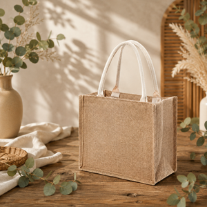 Premium Natural Jute Tote <b>Bag</b> with Soft Cotton Rope Handles Reusable Eco Friendly Shopping Grocery Beach Travel Carry <b>Bag</b> - Product Image 3