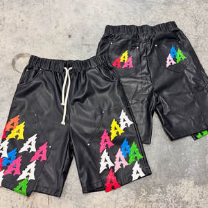 กางเกงขาสั้นผู้ชายหนัง PU ขนาดใหญ่พิเศษ กระเป๋าข้างแบบมีหมุดหรูหรา เอวยางยืดพร้อมเชือกผูก - Product Image 6