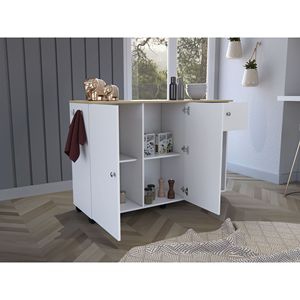 White/Pine <b>Kitchen</b> Island Cart with One Drawer Double Door Cabinet Six Carter Eight <b>Shelves</b> Six Interior and Two External - Product Image 3