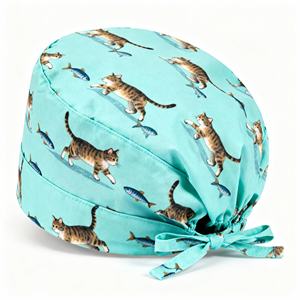 Gorros de enfermería de algodón con estampado personalizado de dibujos animados, con tela tejida, bonitos gorros médicos con forro de satén para hombres y mujeres - Product Image 5