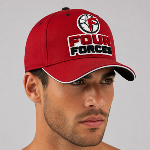 Gorra de béisbol de lona para hombre, estilo casual, con logo bordado, de 6 paneles, ajustada, color rojo, de las Cuatro Fuerzas, precio mayorista - Product Image 4