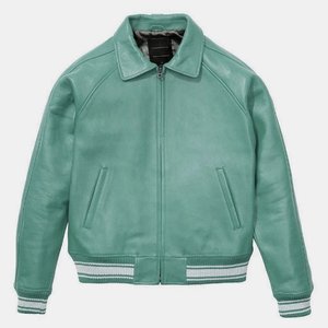 Blouson bomber pour homme en cuir véritable vert, imperméable et respirant, col rabattu, fermeture éclair, vêtement d'hiver décontracté, coupe classique - Product Image 1