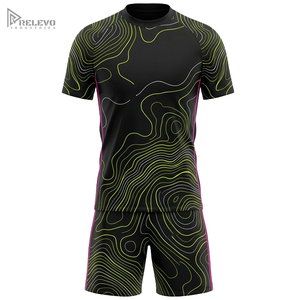 Uniforme de Fútbol Personalizado Sublimado para Adultos Unisex, Secado Rápido, Manga Corta Raglán, Camiseta de Fútbol con Mapa de Contorno, Pantalones Cortos a Juego - Product Image 1