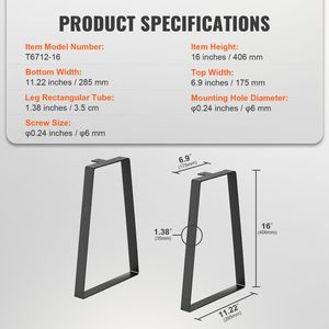 Set di gambe per tavolo in acciaio a trapezio stile rustico da 16 pollici per tavolini da caffè, scrivanie e comodini fai da te - Product Image 4