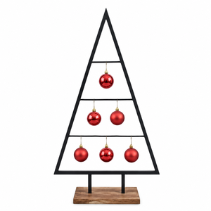 Metal Christmas <b>Tree</b> Decoration | Black Iron <b>Tree</b> <b>Stand</b> with Wooden Base | Holiday Home Decor - Product Image 1