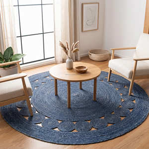 Tapis en jute tressé rond à bordure fleurie pour chambre d'enfant, chambre des enfants et intérieurs scandinaves, tapis en jute durable à motif floral - Product Image 5