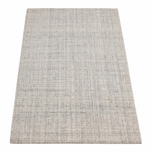 DECORDEC Light <b>Grey</b> Ivory Wool <b>Rug</b> Modern Minimalist Heathered Fringe Non-Slip Eco-Friendly Hand Tufted Crosshatch Linen Texture - Product Image 2