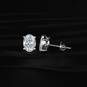 Boucles d'oreilles solitaires ovales en diamant, confortables, petites boucles d'oreilles en diamant avec clarté VVS-VS, certifiées IGI - Product Image 3