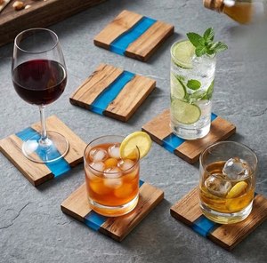 Multifunctional Wooden Resin coaster Non-slip drink Modern <b>table</b> decoration mats & Pads Square shape coaster set <b>Placemats</b> - Product Image 5