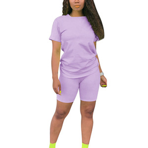 Conjunto de Camiseta de Manga Corta y Pantalones Cortos Casuales Azul Claro para Mujer, Cuello Redondo, Color Sólido, Transpirable, Atuendo de Verano, Corte Regular - Product Image 3