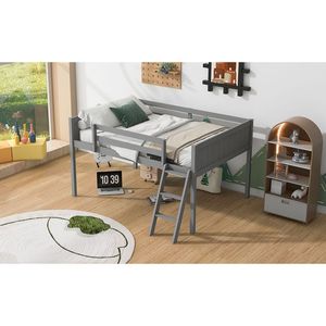Letto a soppalco a galleria bassa con scaletta, grigio, per bambini, con opzione di posizionamento, vecchio SKU GX000366AAE - Product Image 5