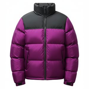 Chaqueta acolchada morada de alto brillo al por mayor, chaqueta con capucha y acabado brillante, ropa de abrigo reflectante para hombre, chaqueta acolchada personalizada - Product Image 1