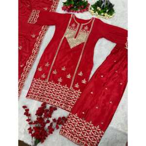 Conjunto de Traje de Fiesta para Mujer de Diseñador, Top, Pantalón y Dupatta con Trabajo de Lentejuelas - Product Image 4