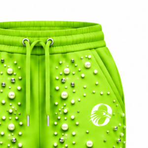 Lime Green Pearl Beaded Jogger Pants <b>Women</b> Luxury Embellished Drawstring Sweatpants Casual Streetwear Fleece <b>Trousers</b> Customized - Product Image 6