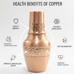 Wholesale Metal 100% Pure <b>Copper</b> Water <b>Bottle</b> 1000ml Bedside Carafe Bedroom Jar with Lid and Inbuilt <b>Copper</b> Glass Vessel - Product Image 6