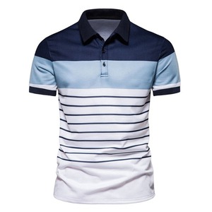 Polo à manches courtes noir pour homme, tricoté, décontracté, avec blocs de couleur et rayures blanches - Product Image 5