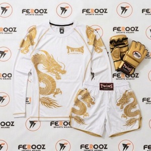 Vêtements d'entraînement de combat blancs et roses avec illustration de dragon, haut de sport à manches longues et short léger pour la lutte - Product Image 6
