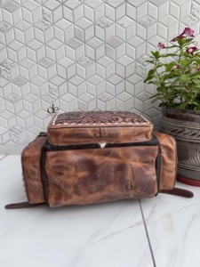 Unique Designer Cowhide Leather Hand Tooled Carving Stylish <b>Backpack</b> <b>School</b> Bags Unisex Beautiful Designer Bag Multi Use Bag - Product Image 3