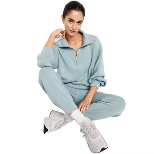 Ensemble survêtement décontracté pour femme avec logo personnalisé, sweat-shirt à demi-zip et pantalon de jogging, toutes tailles, vente en gros, OEM, marque privée - Product Image 4