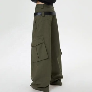 Multi-Pocket Painted Denim <b>Cargo</b> Pants <b>Women</b> High Waist Breathable Quick Dry 100% Polyester Stonewashed Casual New Arrival - Product Image 4