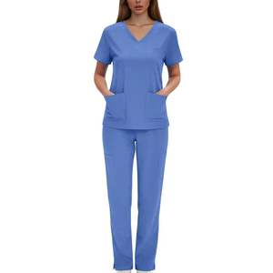 Tenue médicale élégante en coton extensible et tissé, blouses à col en V pour femmes, ensemble infirmière avec logo personnalisé - Product Image 5