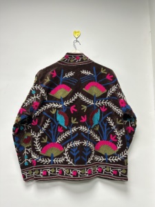 Hand Embroidered Suzani <b>Velvet</b> Bomber Jacket Traditional Floral Bohemian Festival <b>Coat</b> O-Neck Collar Reversible Eco-Friendly - Product Image 2