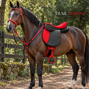 Conjunto Completo para Montar a Caballo |   Silla de Montar Inglesa Sintética Endurance con Brida, Cincha Acolchada y Estribos a Juego para Largas Distancias - Product Image 4