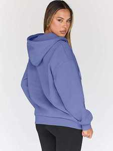 Sudadera con capucha informal extragrande con cremallera y estampado personalizado para otoño/invierno, con logo frontal, tejido transpirable anti-bolitas para mujer - Product Image 6