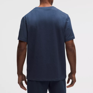 T-shirt pour homme de haute qualité, bleu marine uni, col rond, manches courtes, mélange polyester/coton, coupe classique, jersey décontracté, séchage rapide - Product Image 3