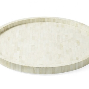 Plateau rond élégant en os incrusté, fait main, en MDF et résine, à compartiment unique, pour bureau, design artisanal - Product Image 3