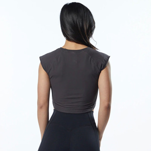 Top Corto sin Mangas para Mujer, Cuello Redondo, Color Sólido, Diseño Minimalista, Transpirable, Tejido de Spandex y Poliéster, para Todas las Temporadas - Product Image 3