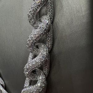 Iced Out Moissanite <b>Statement</b> <b>Necklace</b> 925 Silver Rhodium Plated Link Chain Luxury Unisex Everyday Wear - Product Image 3